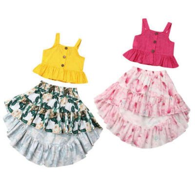 

US 2pcs Newest Toddler Baby Girl Sling TopsPrincess Floral Skirt Outfits 1-6Y