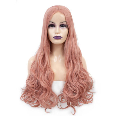 

YYONG Long Synthetic Cosplay Lace Front Wigs Heat Resistant Pink Glueless Natural Wave Hairline Wigs For Women