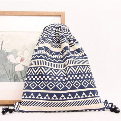 

Tailored Fashion Women Canvas Ethnic Wind Pocket Drawstring Bag Backpack Student Bag