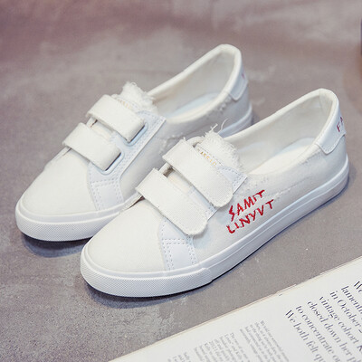 

Summer 2019 breathable small white canvas womens shoes shallow Joker summer hook&loop shoes casual Korean fashion shoes