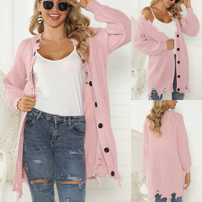 

〖Follure〗Women Casual Solid Button Irregular long Sleeve Knitt Sweater Cover Up Cardigan
