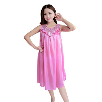 

Women Summer Nightdress Vest Chemise Fat MM Lingerie Lace Ice Silk Long Home Clothing