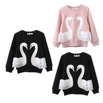 

Spring Newborn Baby Kids Girls Swan Print Pullover Blouse Cotton Top Shirt Long Sleeve Clothes Outfits