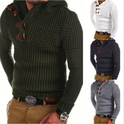 

US Winter Mens Warm Cotton Hoodies Pullover Jumper Sweater Turtleneck Stylish