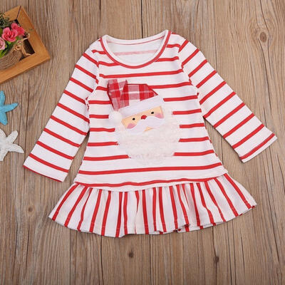

Christmas Baby Girls Dress Santa Claus Princess Striped Dresses With Ruffle Hem 1-5Y