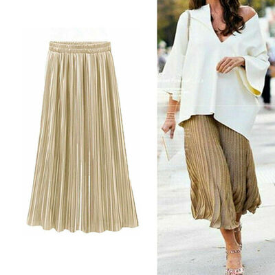 

Autumn Womens Party Casual Velvet Pleated Skirt High Waist Midi Long Dress
