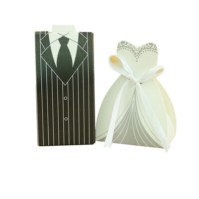 

New Hot 100pcsset Bride And Groom Dresses Wedding Candy Box Gifts Favor Box Wedding Bonbonniere DIY Event Party Supplies