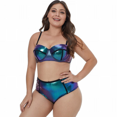 

Swimwear with chest pad with steel support sling Plus Size high waist gradient color split swimsuit