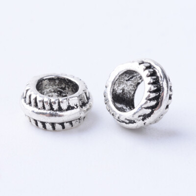 

Tibetan Style Alloy European Beads Large Hole Beads Rondelle Cadmium Free & Lead Free Antique Silver 7x35mm Hole 4mm