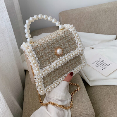 

Ins Western Pearl Handheld Womens Bag 2019 New Bag Joker Wool Chain Bag Single Shoulder Messenger Bag