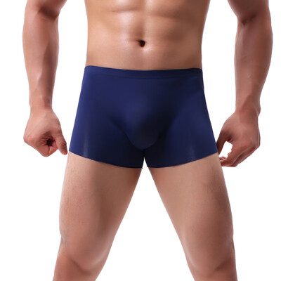 

Tailored Mens Sexy Underpants Pure Color Breathable Patchwork Ice-silk Underwear