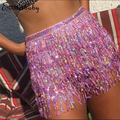 

Sequin Shiny Club Party Mini Skirt Dress Dance Bling Fringe Sexy Women Skirt Belly Dance Belt Hip Scarf