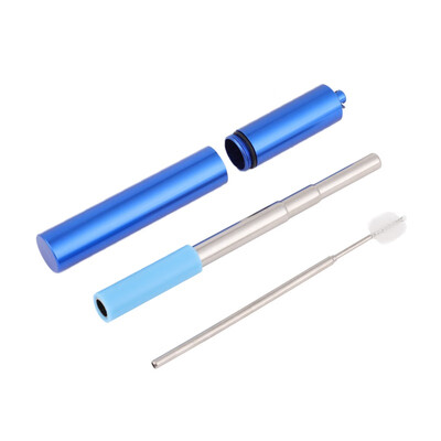 

Reusable Telescopic Stainless Steel Straws Metal Drinking Straw With Keychain Storage Case And Cleaning Brush