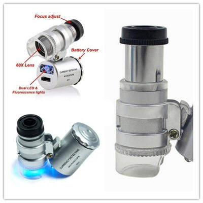 

60X Magnifying Loupe Jewelry Pocket Magnifier Loop Eye Coins Led Light Mini Microscope