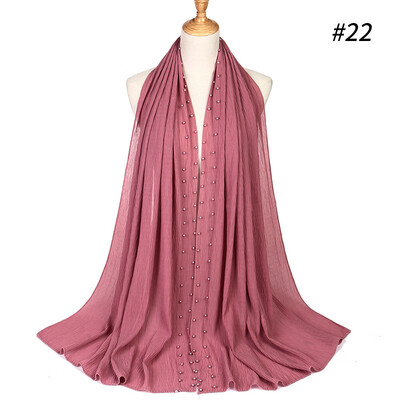 

Monochrome pleated pearl chiffon ethnic womens headscarf new Muslim solid color hijab manufacturer MSL021