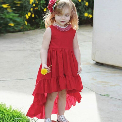 

Toddler Baby Girls Sleeveless Solid Vest Dress Ruffles Dresses Clothes