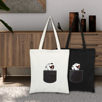 

Canvas Tote Bag Cartoon White Cross Body Shoulder Bag New Cute Cat Dog Shopping Bags