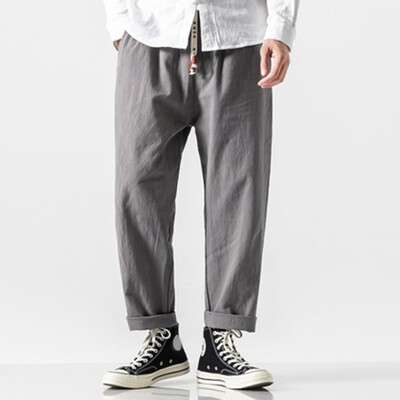 

Gobestart Mens New Style Fashion Flax Retro Trousers Large Individualized Printed Trouser