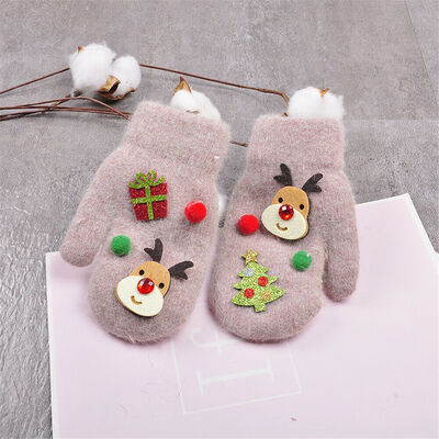 

XMAS Kids Boys Girls Plain Fleece Mittens Kids Baby Toddler Gloves Winter Warm