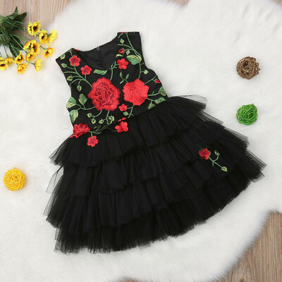 

Toddler Kid Baby Girl Princess Flowers Embroidery Party Tutu Tulle Dress Clothes