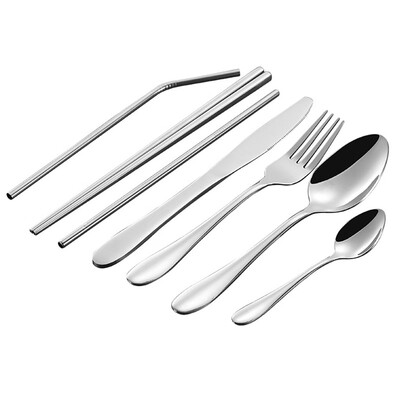 

Toponeto 7PCS Set Stainless Steel Upscale Dinnerware Flatware Cutlery Fork Spoon BK