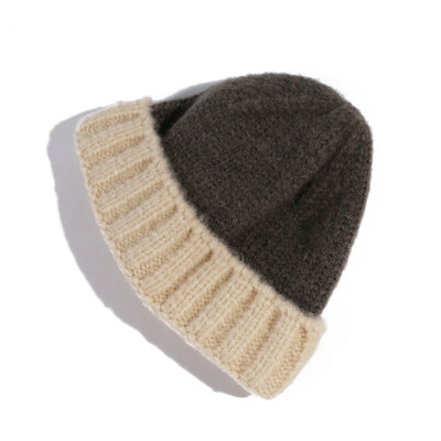 

Wool cap lady autumn winter Korean version melon skin cap Mohair pure color thick headgear ear protection knitted cold cap man