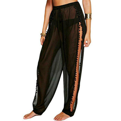 

Women Slit Flared Palazzo Beach Trousers Wide Leg Loose Chiffon Harem Yoga Pants