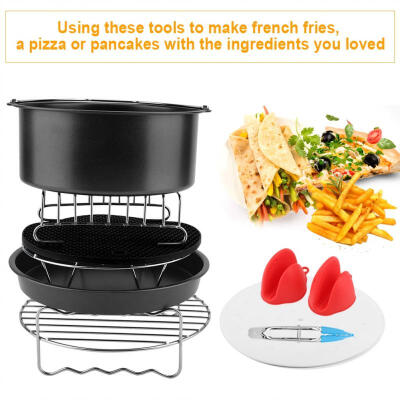 

Greensen 7inch 9Pcsset Air Fryer Accessories Kit Cake Barrel Pizza Pan Skewer Rack Cooking Tools