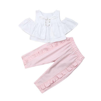 

Fashion Toddler Girl Ruffle Short Sleeve T-shirtPants Trousers 2PCS Outfits Set