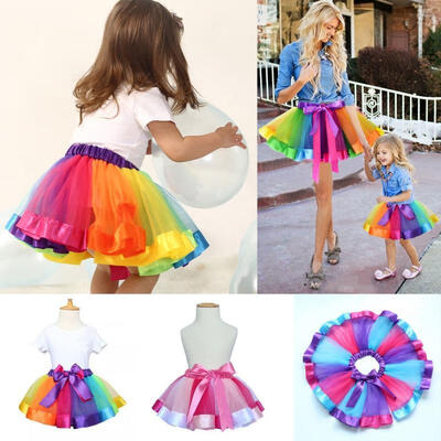 

Fashion Women Girls Tutu Skirt Tulle Dance Ballet Dress Rainbow Costume Dress