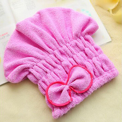 

Fashion Strong Water Absorbing Coral Fleece Bow-Knot Dry Hair Towel Wrap Bathing Shower Cap Candy Color Girls Bathroom Accessories