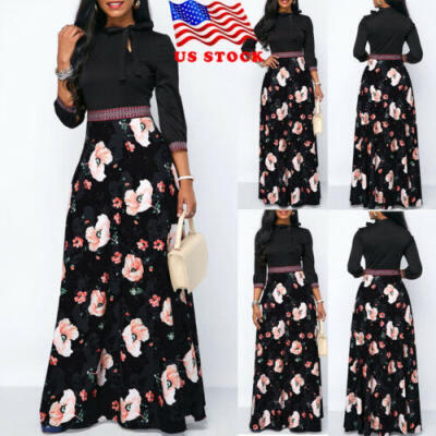 

Sexy Women Long Sleeve Floral Boho Long Maxi Dress Ladies Casual Dress