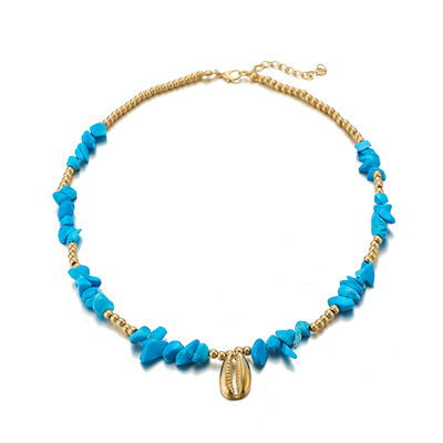 

HuaTang Blue Natural Stone Gold Beaded Choker Necklace for Women Adjustable Chain Shell Pendant Necklace Jewelry Collana D05503