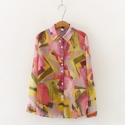 

Tailored Women Fashion Long Sleeve Turn Down Collar Printed Pattern Casual Shirt Chiffon