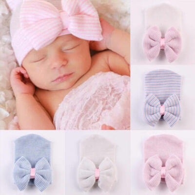 

UK Newborn Baby Infant Girl Toddler Comfy Bowknot Hospital Cap Warm Beanie Hat
