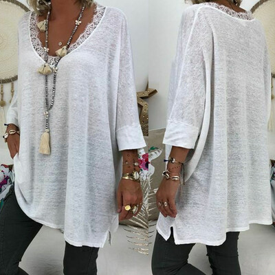 

Women Long Sleeve V Neck Mini Dress Summer Long Shirt Dress Tops Blouse