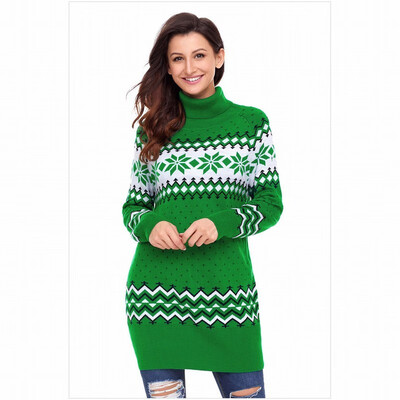 

High collar long sleeve print pullover sweater casual knit sweater