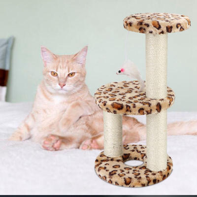 

Greensen Pet Cat Tree Scratcher Play Toy Three Pillar Three layer Hole Climbing Round Plate Frame