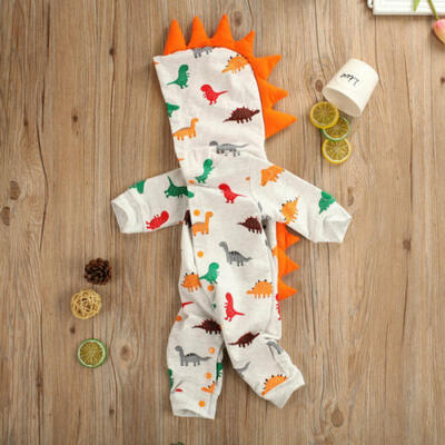 

UK Cute Newborn Baby Boy Girl Kid Dinosaur Doodle Romper Jumpsuit Cotton Clothes