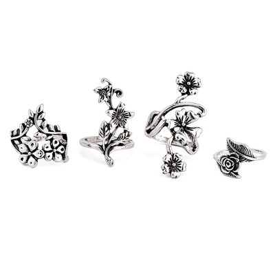

1 sets 4 pieces new vintage fashion accessories Hollow flowers ring set Set for women nice gift