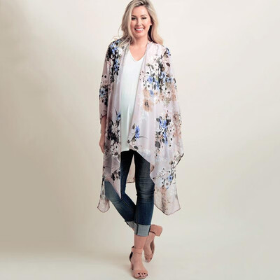 

New Women Chiffon Kimono Cardigan Floral Print Boho Loose Outerwear Beach Bikini Cover Up GreenPink