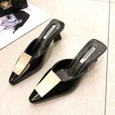

Pointed half slippers women wear summer fashion thick heels high heels Muller half braces shoes high heels half support sh