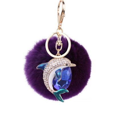 

Rex rabbit hair ball pendant alloy diamond dolphin lady bag car keychain creative