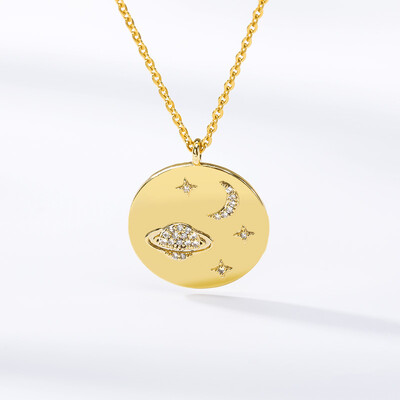 

Shining Star Moon Astronomy Jewelry Space Galaxy Saturn Planet Necklace Planet Shaped Cubic Zirconia Kawaii Necklace