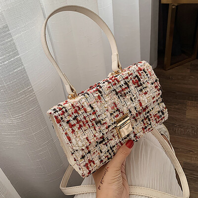 

Tailored Womens Fashion Coin Purse Flap Bag Wool Patchwork Casual Hasp Bag Shoulder Bag