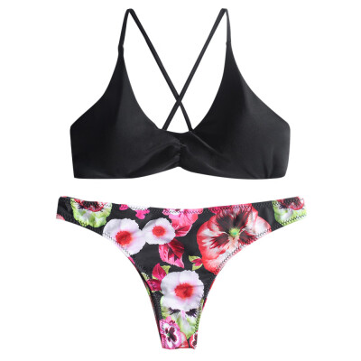 

Flower Print Thong Bikini Set