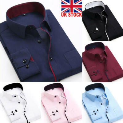 

UK Luxury Mens Long Sleeve Shirt Button Up Business Work Smart Formal Dress Top