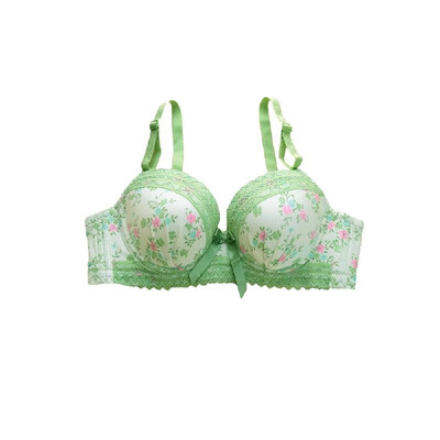 

Sexy Women Girls Bra Floral Print Lace Bow 34 Cups Push Padded Adjustable Straps Underwire Lingerie Underwear PinkGreenBlue