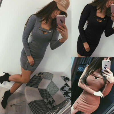 

Women V Neck Bandage Bodycon Long Sleeve Evening Party Cocktail Short Mini Dress