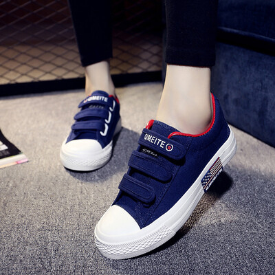 

Summer 2019 new Joker hook&loop canvas shoes womens shoes Korean students small white shoes flat casual shoes